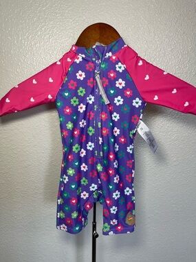 Kids Floral Long Sleeve One-Piece Swimsuit - Pink & Purple